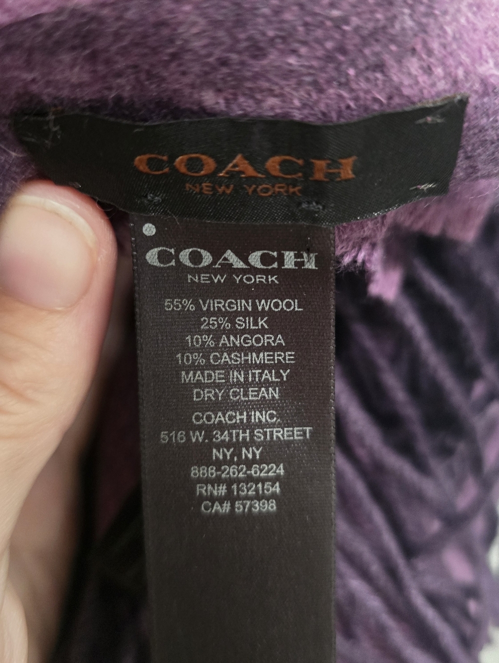 COACH Purple Logo Wrap Scarf. Wool/silk/ cashmere blend - Picture 5 of 6